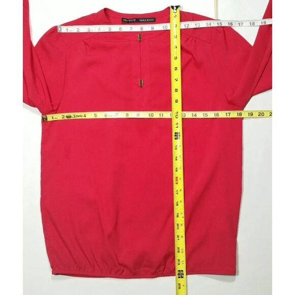 Zara Basic Women Size Small Top Blouse Red Long Sleeve Smocked Waist Metal Clasp - Picture 2 of 6